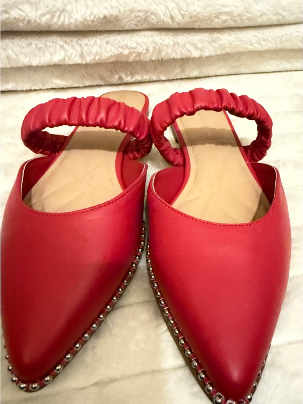 BCBGeneration Red Pointed-Toe Slingback Sandals with Studded Trim - Picture 7 of 7